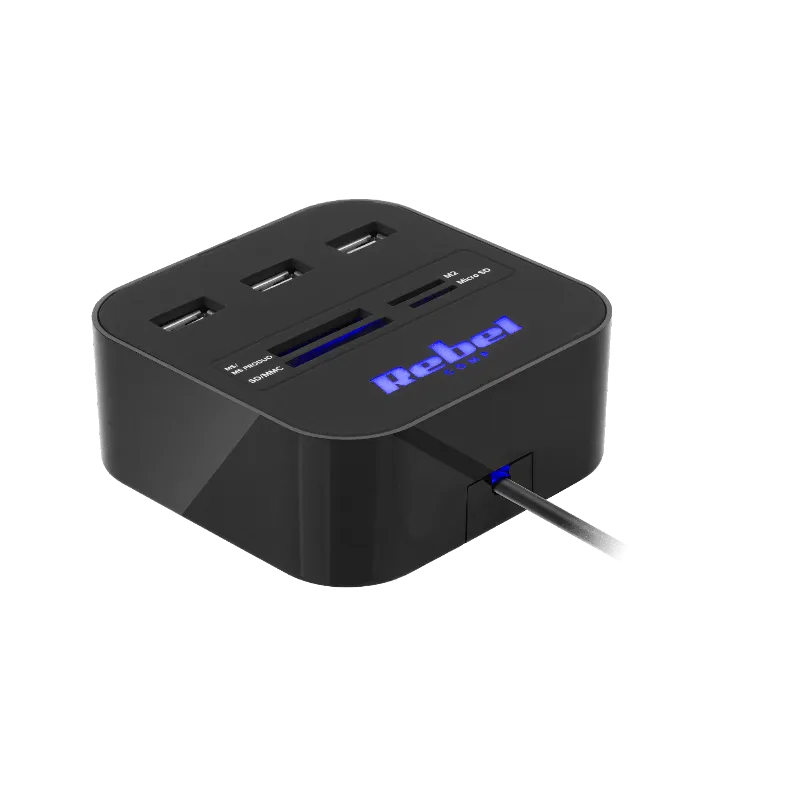 Hub 3X USB 2.0 Cititor Card SD/Microsd Rebel