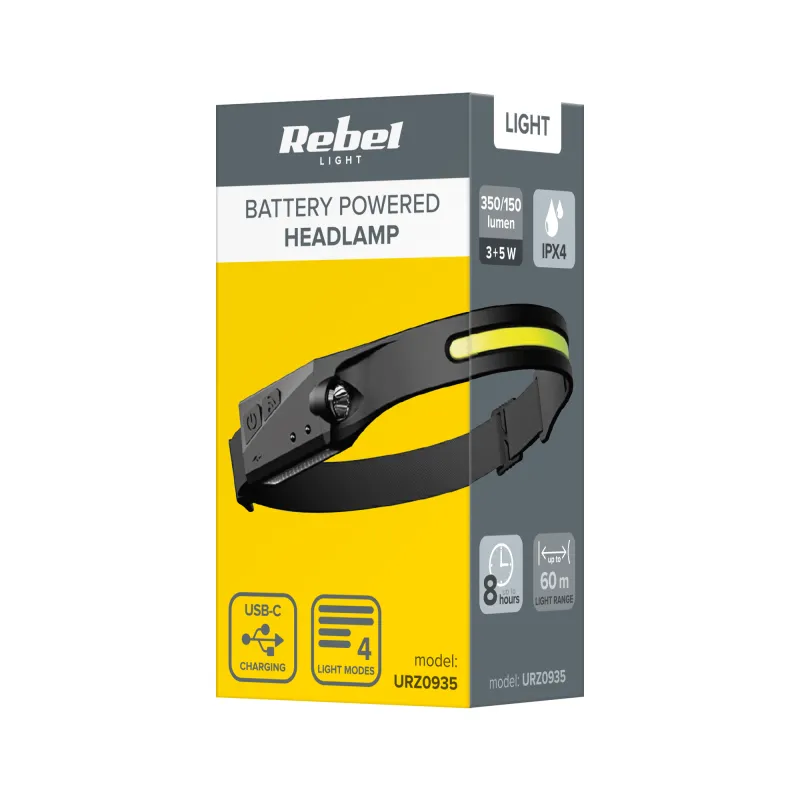Lanterna frontala LED 3W + COB 5W IPX4 Rebel