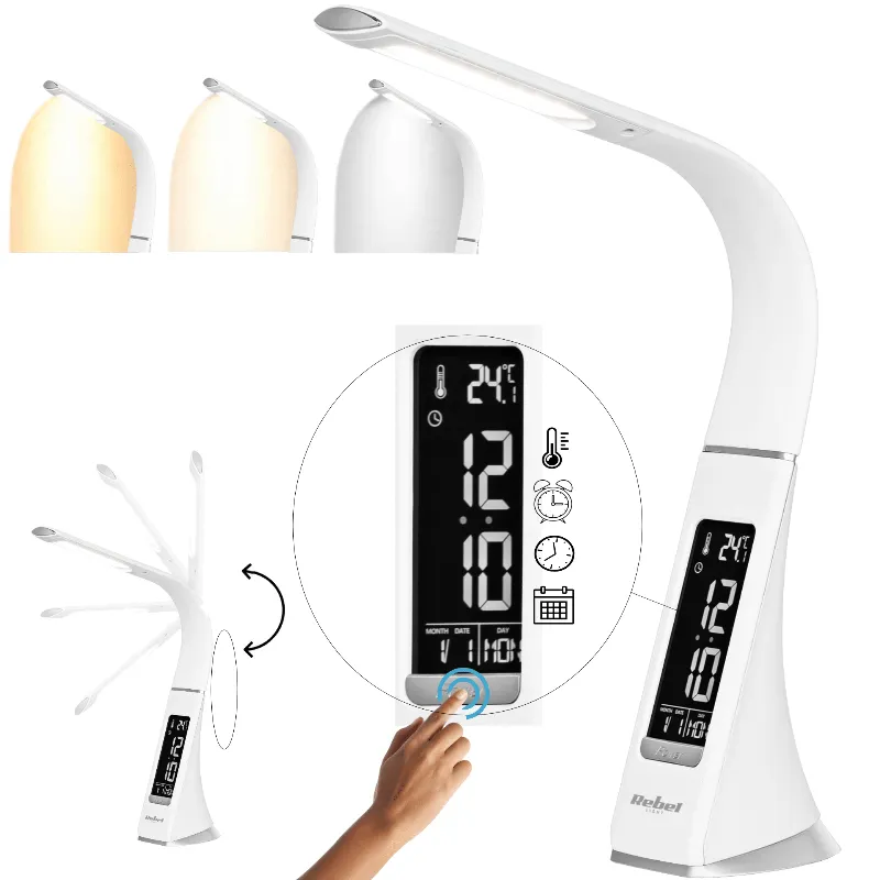 Lampa LED de birou Rebel cu ceas, calendar si termometru