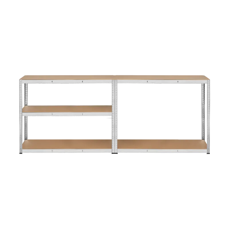 Raft metalic de depozitare Rebel, 5 polite MDF, 205 x 120 x 45 cm, 875 kg, argintiu