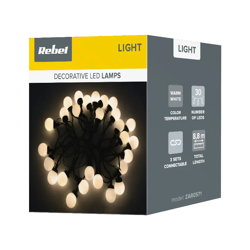 Instalatie luminoasa de Craciun pentru exterior Rebel, ghirlanda cu globuri, alb cald, 230 V