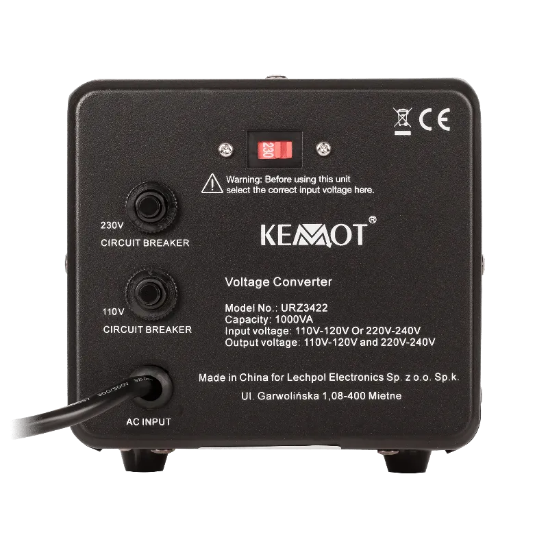Convertor de tensiune bidirectional KEMOT URZ3422 800 W / 1000 VA, 230 V la 115 V si 115 V la 230 V