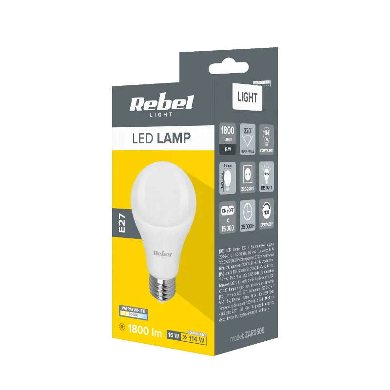 Lampa LED Rebel A65 16W, E27, 3000K, 230V