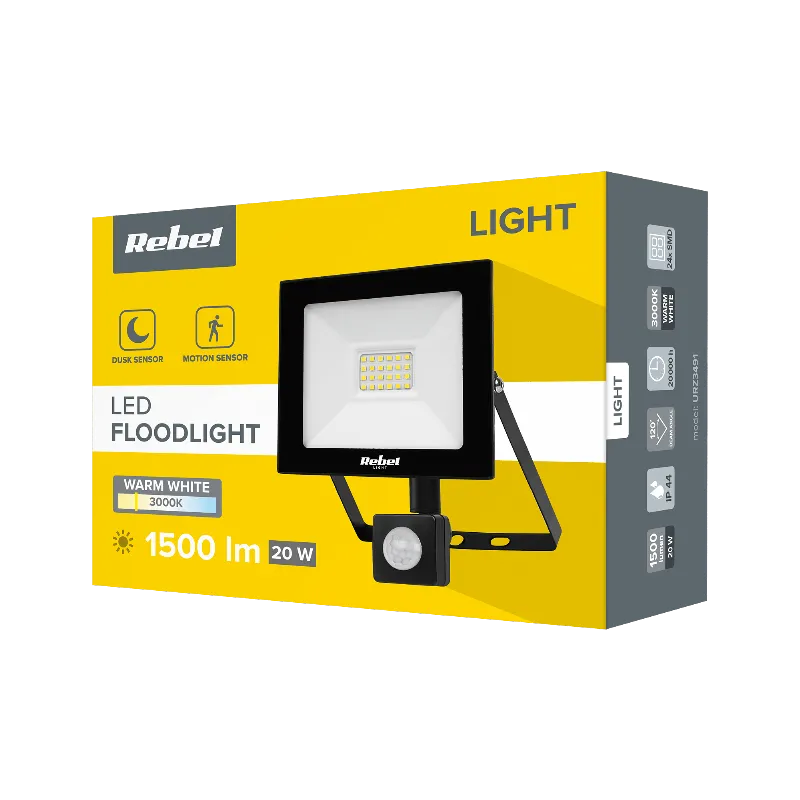 Reflector LED Rebel 20 W, 3000 K, cu senzor de miscare si crepuscular