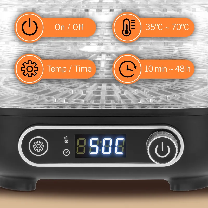 Deshidrator alimente Teesa TSA3033 cu 5 tavi, 300 W, afisaj LCD