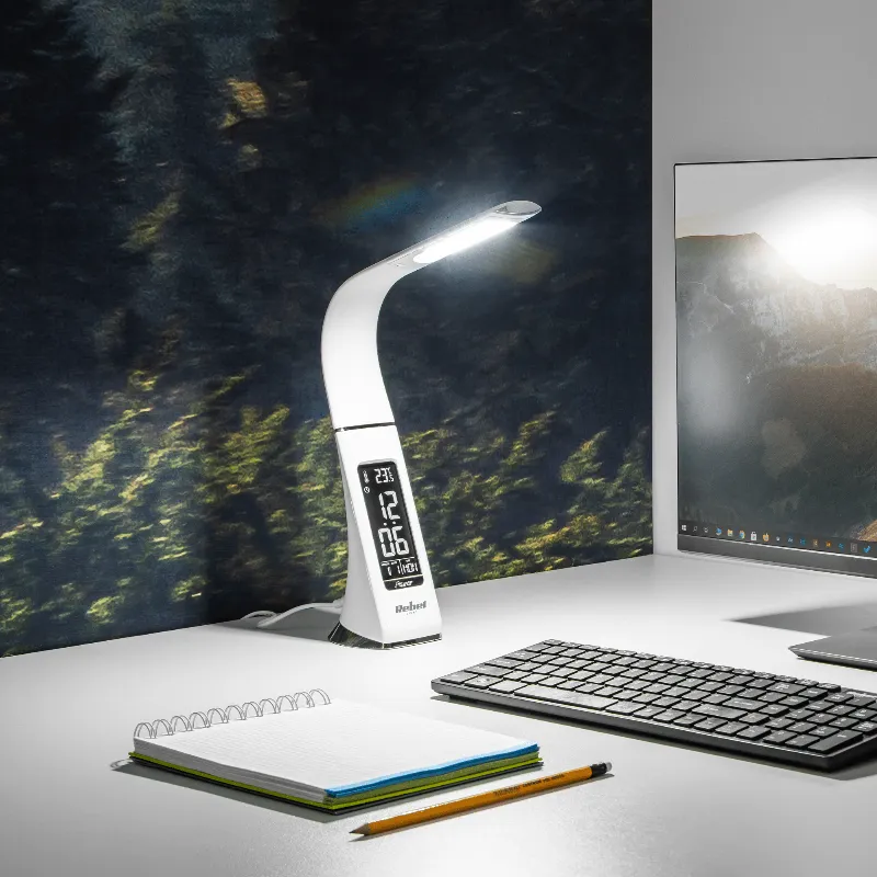 Lampa LED de birou Rebel cu ceas, calendar si termometru