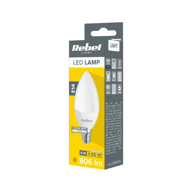 Bec LED E14 8W 4000K 230V Rebel