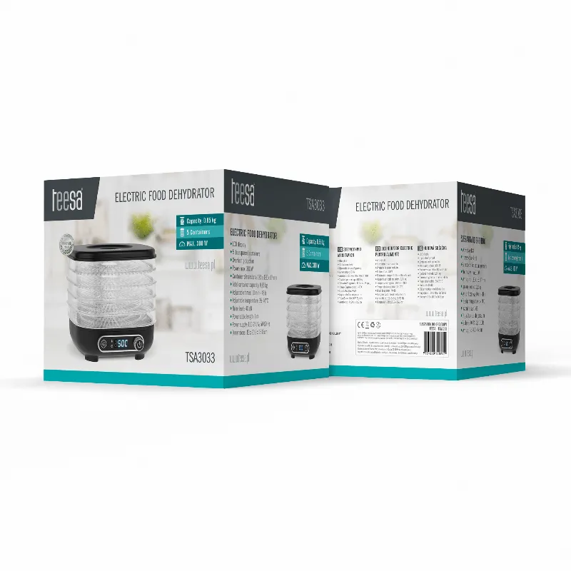 Deshidrator alimente Teesa TSA3033 cu 5 tavi, 300 W, afisaj LCD