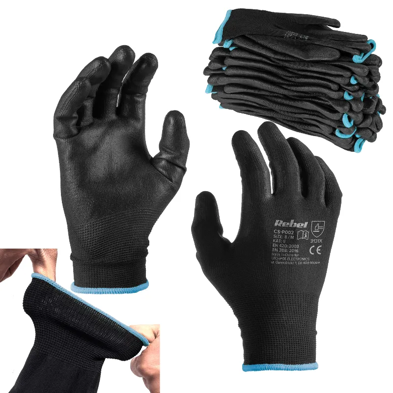 Manusi de lucru poliuretan Rebel CS-P002, marime 9/L, set 12 buc.
