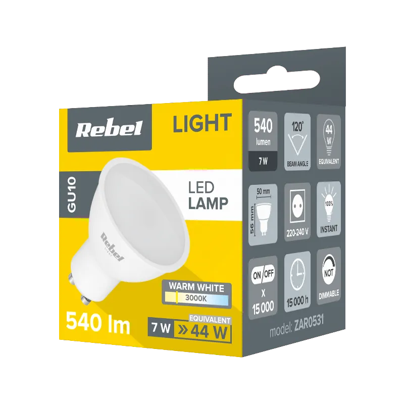 Bec LED GU10 7W 3000K 230V Rebel
