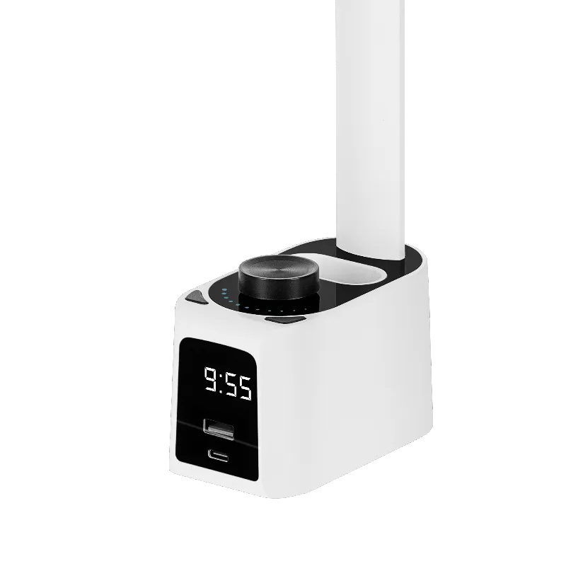 Lampa LED de birou cu ceas, port USB si USB-C