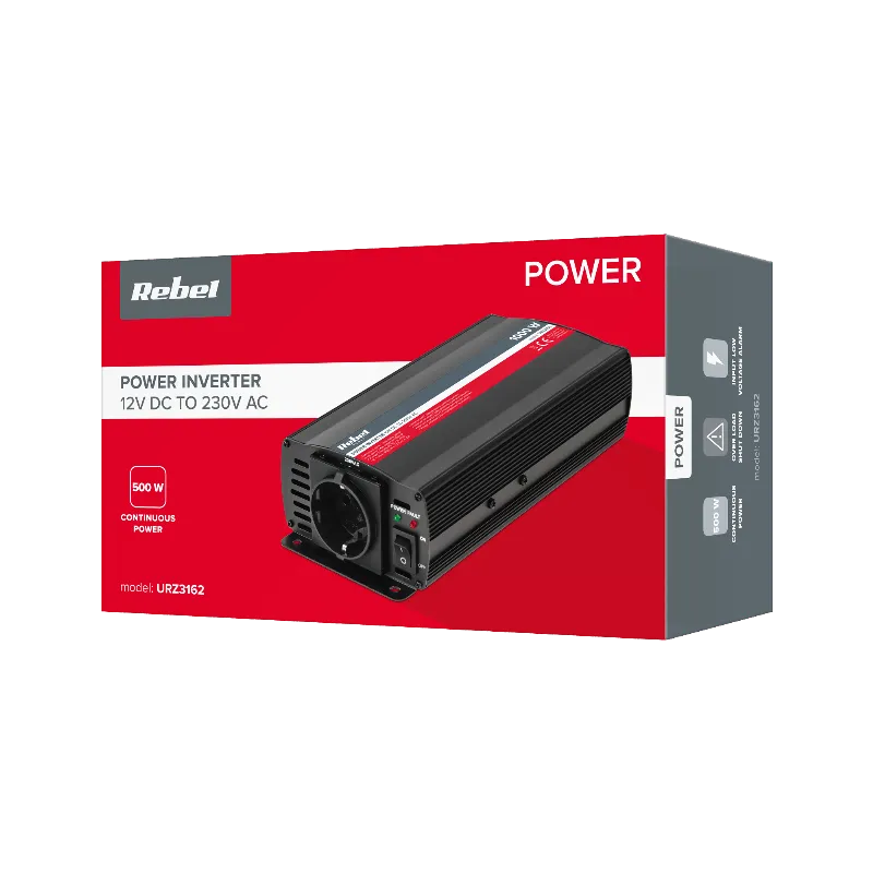 Invertor auto Rebel 12 V/230 V 500 W, priza tip F