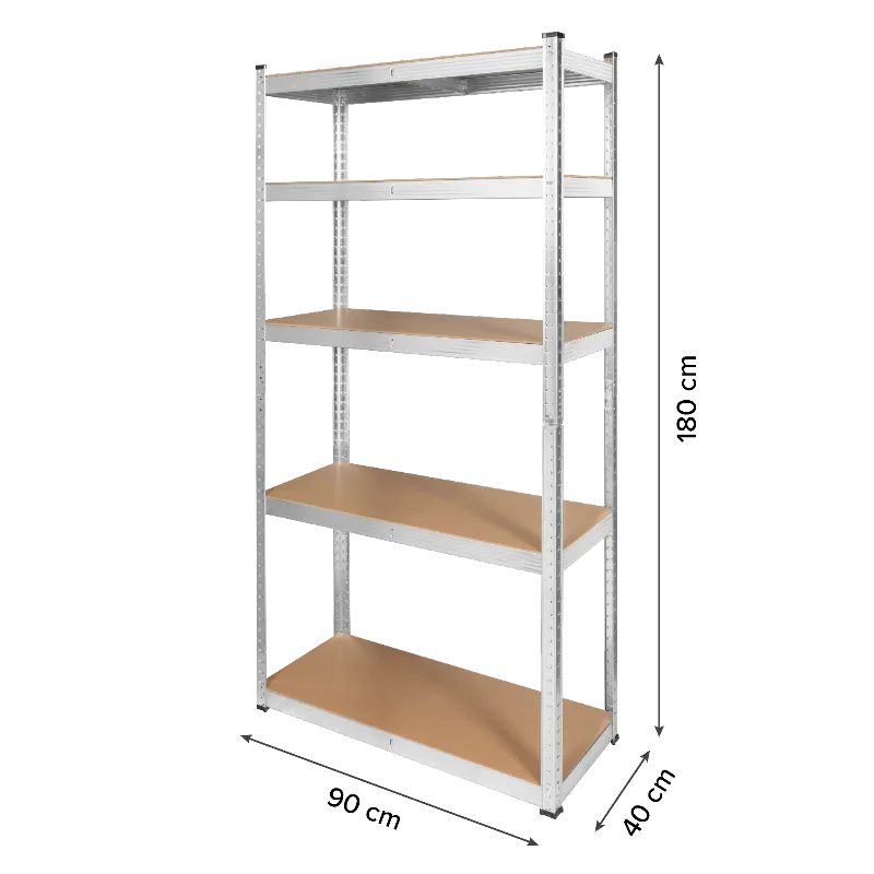 Raft metalic de depozitare Rebel 180 x 90 x 40 cm, argintiu, 5 rafturi MDF