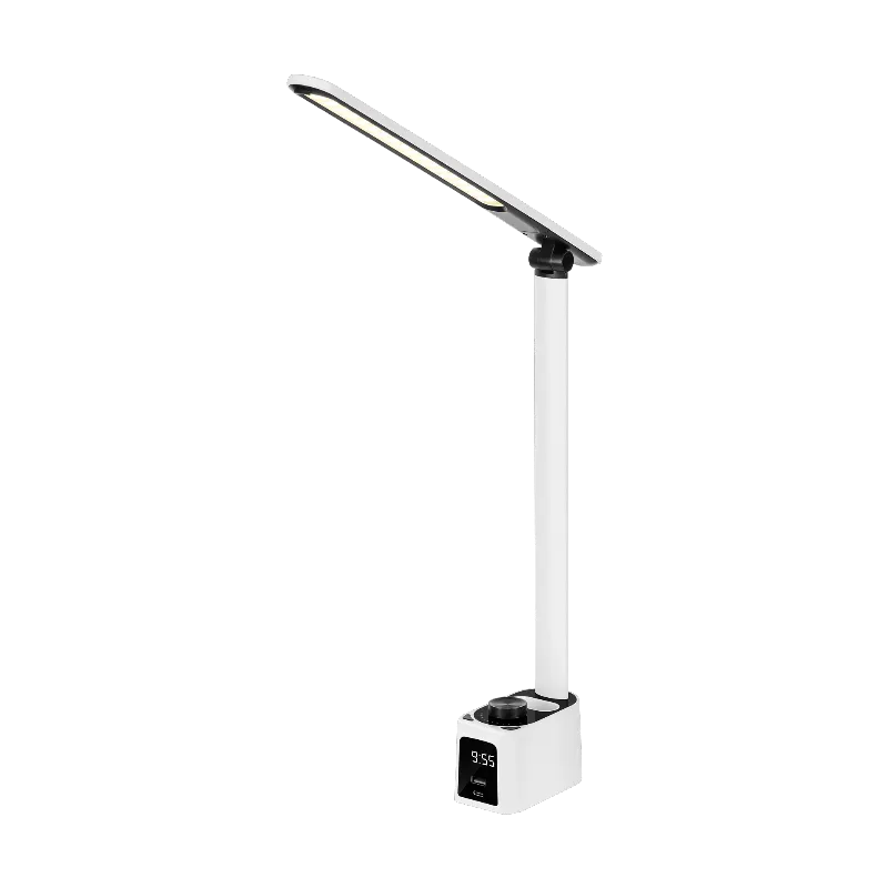 Lampa LED de birou cu ceas, port USB si USB-C