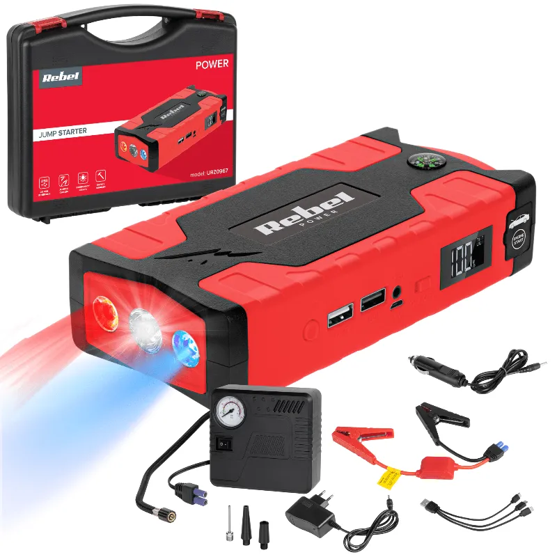 Jump starter power bank cu compresor Rebel
